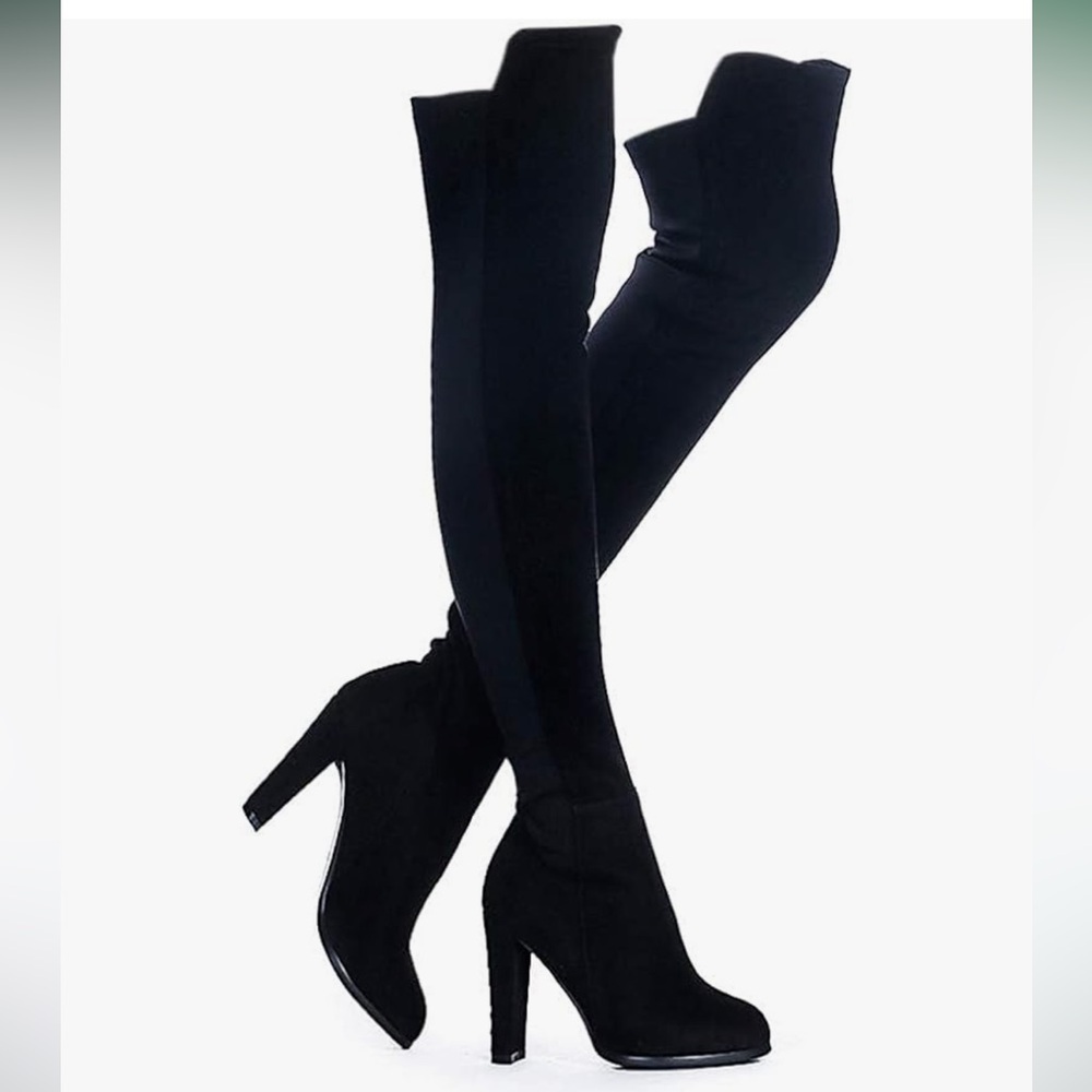 Faux Suede Chunky Heel Over The Knee Boots